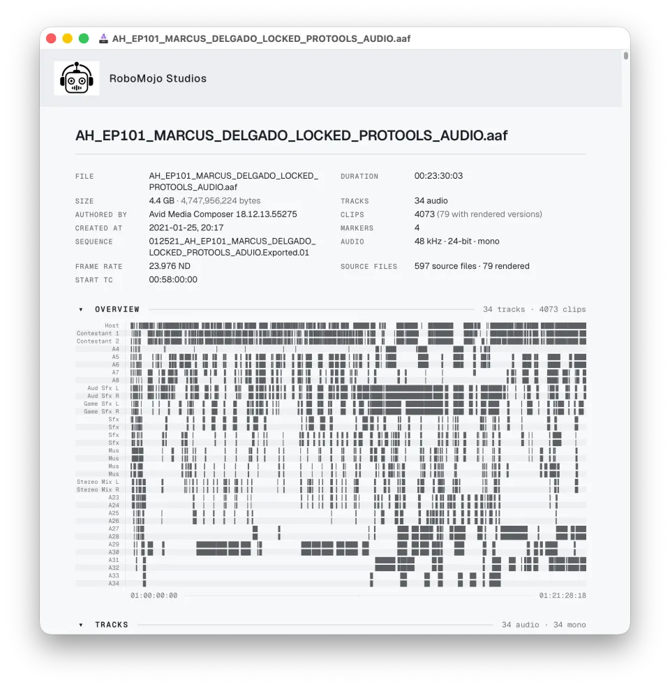 AAF Look report headed by a robot logo and the name RoboMojo Studios in place of the AAF Look wordmark.